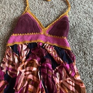 Mossimo Supply Co. Pink and Yellow Crochet Halter Dress
